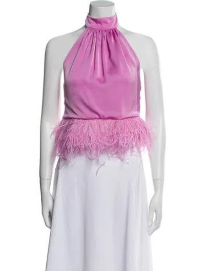 Pre-owned Ramy Brook Satin Halterneck Crop Top In Pink