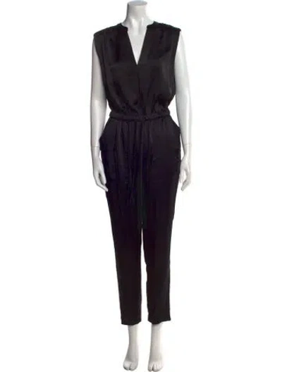 Pre-owned Ramy Brook Satin V-neck Jumpsuit In Black