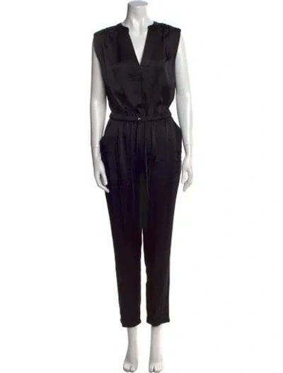 Pre-owned Ramy Brook Satin V-neck Jumpsuit In Black