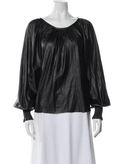 Pre-owned Ramy Brook Scoop Neck Long Sleeve Blouse In Black