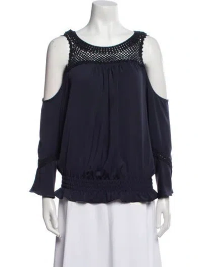 Pre-owned Ramy Brook Scoop Neck Long Sleeve Blouse In Blue