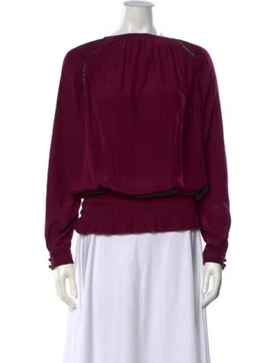 Pre-owned Ramy Brook Scoop Neck Long Sleeve Blouse In Burgundy