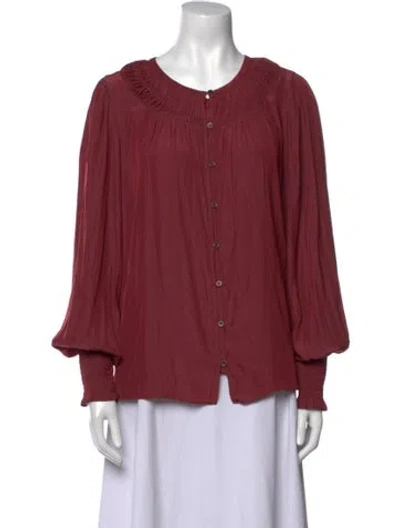 Pre-owned Ramy Brook Scoop Neck Long Sleeve Blouse In Red