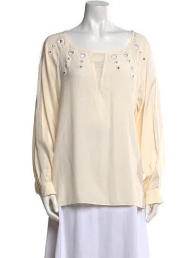 Pre-owned Ramy Brook Scoop Neck Long Sleeve Blouse In White
