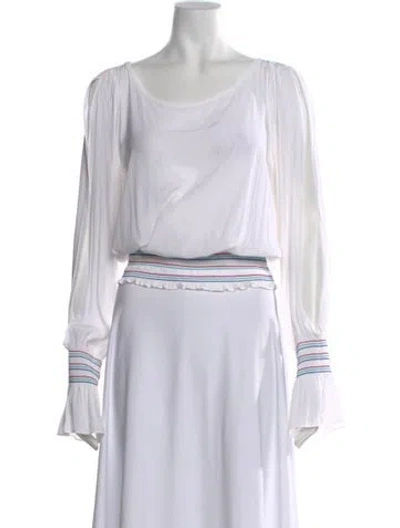 Pre-owned Ramy Brook Scoop Neck Long Sleeve Blouse In White