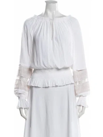 Pre-owned Ramy Brook Scoop Neck Long Sleeve Blouse In White