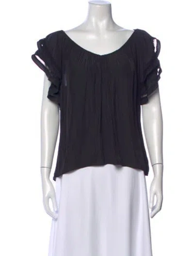 Pre-owned Ramy Brook Scoop Neck Short Sleeve Blouse In Black
