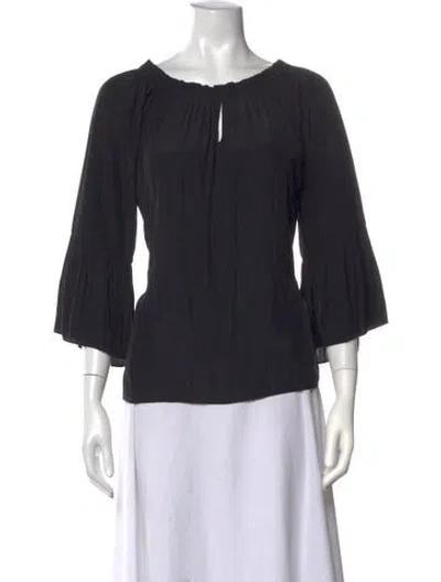 Pre-owned Ramy Brook Scoop Neck Three-quarter Sleeve Blouse In Black
