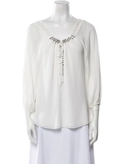 Pre-owned Ramy Brook Scoop Neck Three-quarter Sleeve Blouse In Neutral