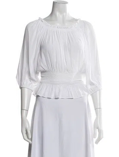 Pre-owned Ramy Brook Scoop Neck Three-quarter Sleeve Blouse W/ Tags In White