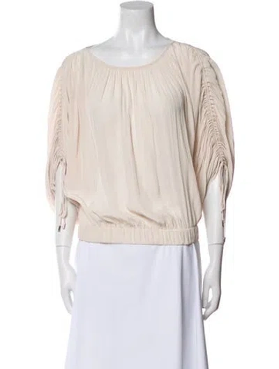 Pre-owned Ramy Brook Scoop Neck Three-quarter Sleeve Blouse In White