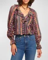 Ramy Brook Scout V-neck Ruffle Blouse In Navy Ikat