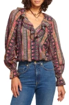 Ramy Brook Scout V-neck Ruffle Blouse In Navy Ikat
