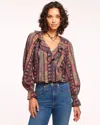 Ramy Brook Scout V-neck Ruffle Blouse In Navy Ikat