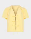 Ramy Brook Selene Tie-front Short Sleeve Blouse In Yellow