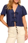 Ramy Brook Selene Tie-front Short Sleeve Blouse In Blue