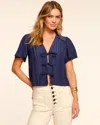Ramy Brook Selene Tie-front Short Sleeve Blouse In Blue