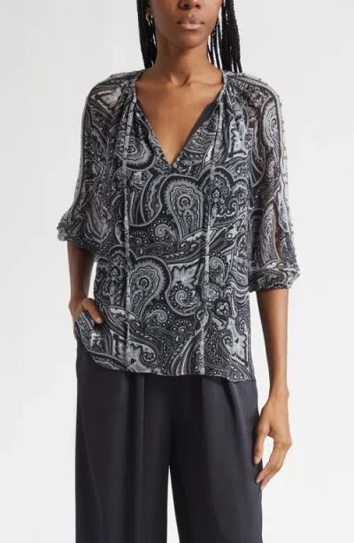 Ramy Brook Selva Paisley Silk Shirt In Black
