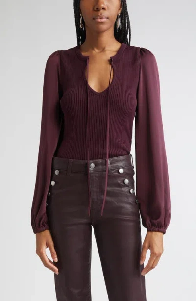 Ramy Brook Shelly Mixed Media Top In Burgundy