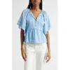 Ramy Brook Sherry Pintuck & Lace Detail Cotton Top In Blue