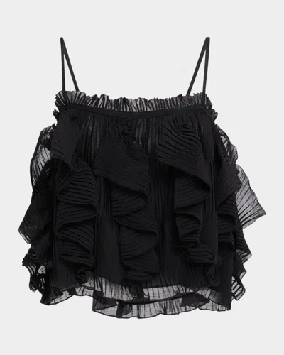 Ramy Brook Shiloh Pleated Ruffle Crop Top In Black