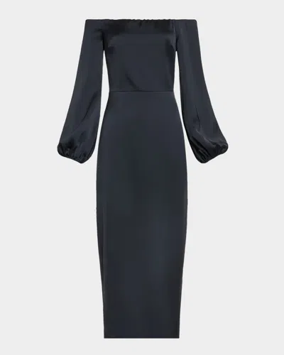Ramy Brook Shiyan Off-shoulder Stretch Satin Midi Dress In Blue