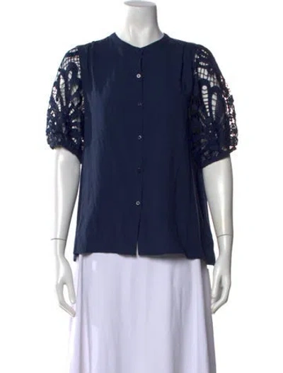 Pre-owned Ramy Brook Short Sleeve Blouse In Blue