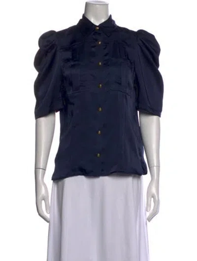 Pre-owned Ramy Brook Short Sleeve Blouse In Blue