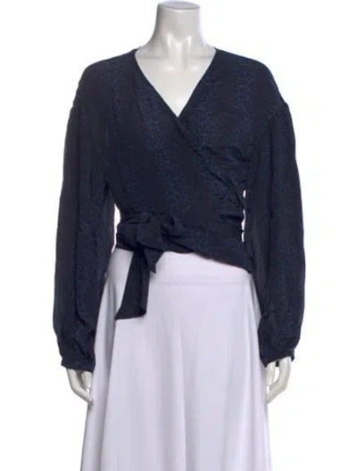 Pre-owned Ramy Brook Silk Animal Print Blouse In Blue