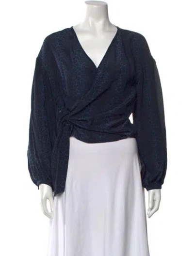 Pre-owned Ramy Brook Silk Animal Print Blouse In Blue