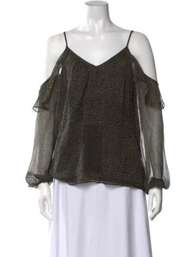 Pre-owned Ramy Brook Silk Animal Print Blouse In Green
