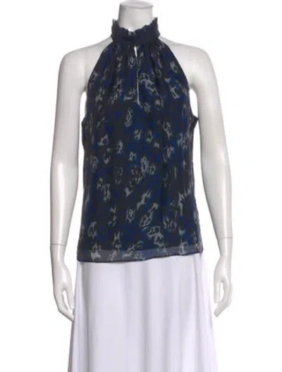 Pre-owned Ramy Brook Silk Animal Print Top In Blue