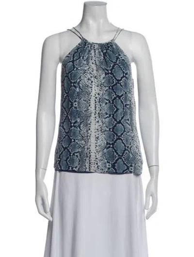 Pre-owned Ramy Brook Silk Animal Print Top In Blue