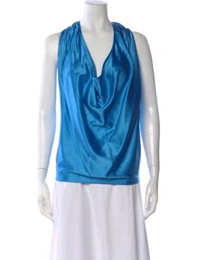 Pre-owned Ramy Brook Silk Cowl Neck Blouse In Blue