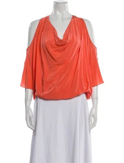 Pre-owned Ramy Brook Silk Cowl Neck Blouse In Orange