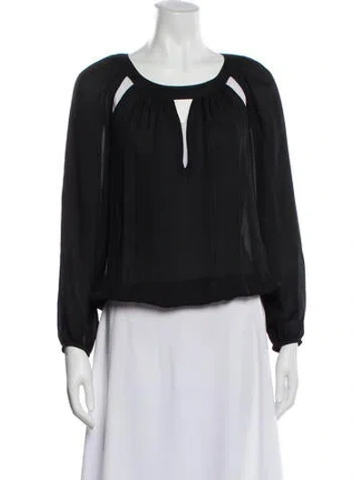 Pre-owned Ramy Brook Silk Crew Neck Blouse In Black