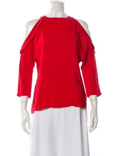Pre-owned Ramy Brook Silk Crew Neck Top In Red