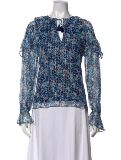 Pre-owned Ramy Brook Silk Floral Print Blouse In Blue