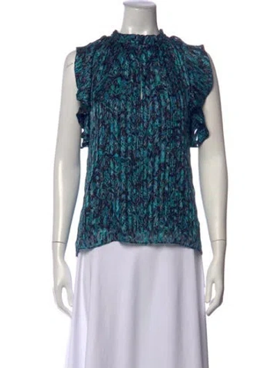 Pre-owned Ramy Brook Silk Floral Print Blouse In Blue