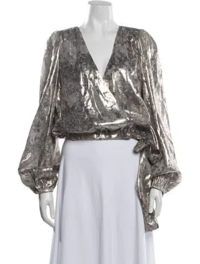 Pre-owned Ramy Brook Silk Floral Print Blouse In Gold
