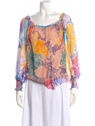 Pre-owned Ramy Brook Silk Floral Print Blouse In Multi