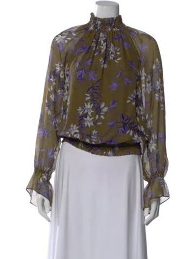 Pre-owned Ramy Brook Silk Floral Print Blouse In Multi