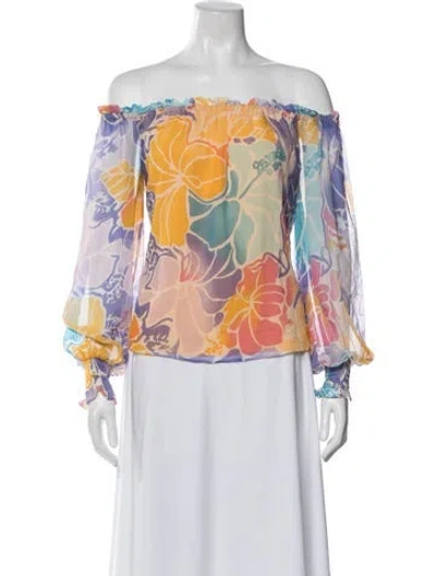 Pre-owned Ramy Brook Silk Floral Print Blouse In Multi