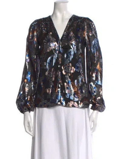 Pre-owned Ramy Brook Silk Floral Print Blouse In Multi
