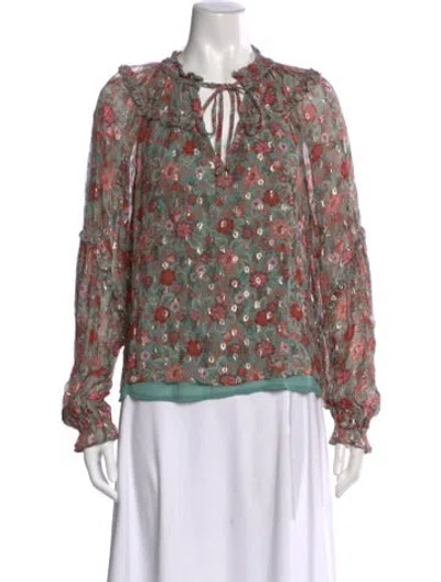Pre-owned Ramy Brook Silk Floral Print Blouse In Neutrals