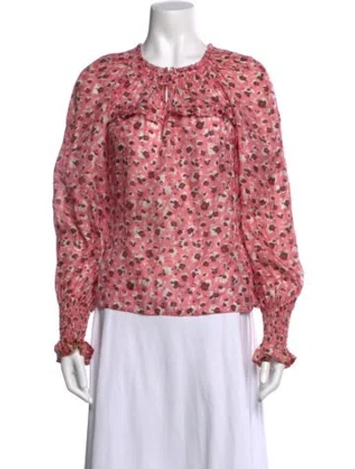 Pre-owned Ramy Brook Silk Floral Print Blouse In Pink