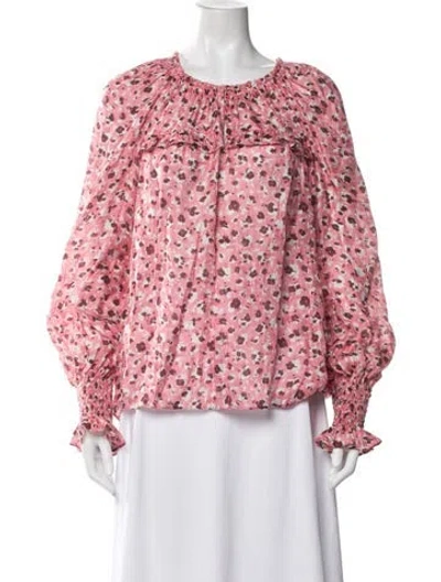 Pre-owned Ramy Brook Silk Floral Print Blouse In Pink