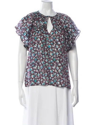 Pre-owned Ramy Brook Silk Floral Print Blouse In Purple
