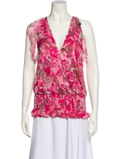 Pre-owned Ramy Brook Silk Floral Print Blouse W/ Tags In Pink