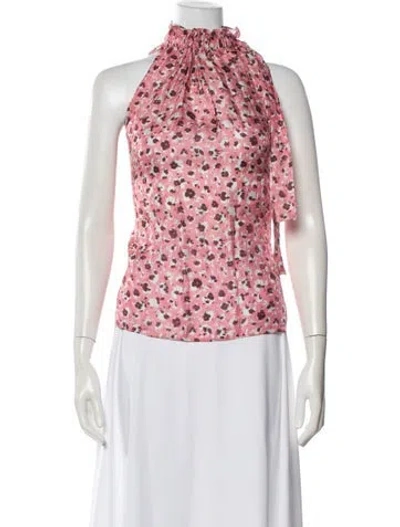 Pre-owned Ramy Brook Silk Floral Print Blouse W/ Tags In Pink
